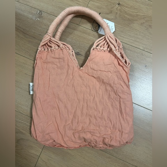 Danica Heirloom Handmade Macrame Tote Bag Peach Cotton Boho Market Bag - Picture 9 of 9